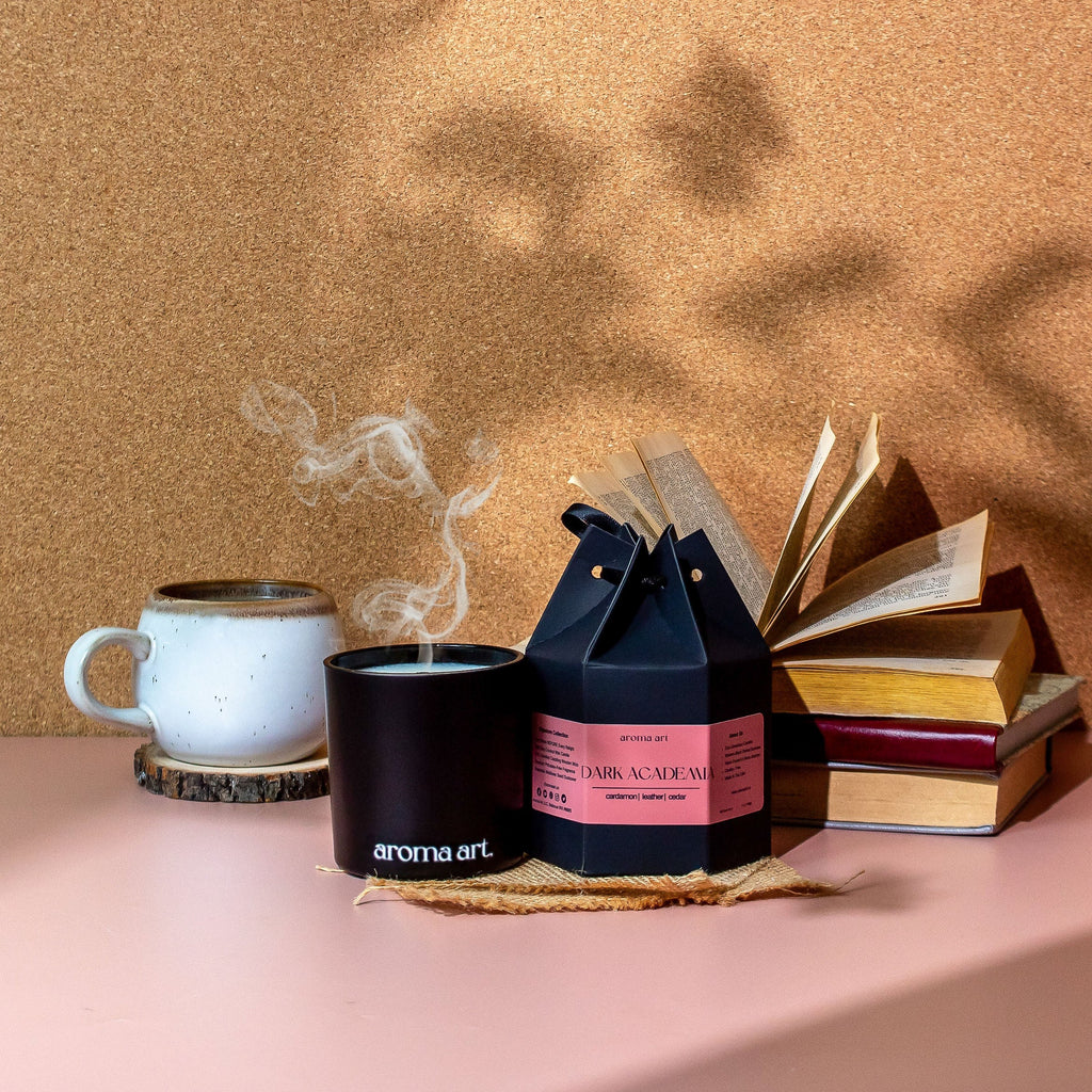 Dark Academia Candle | Cardamom ~ Leather ~ Cedar | Wood Wick Candle