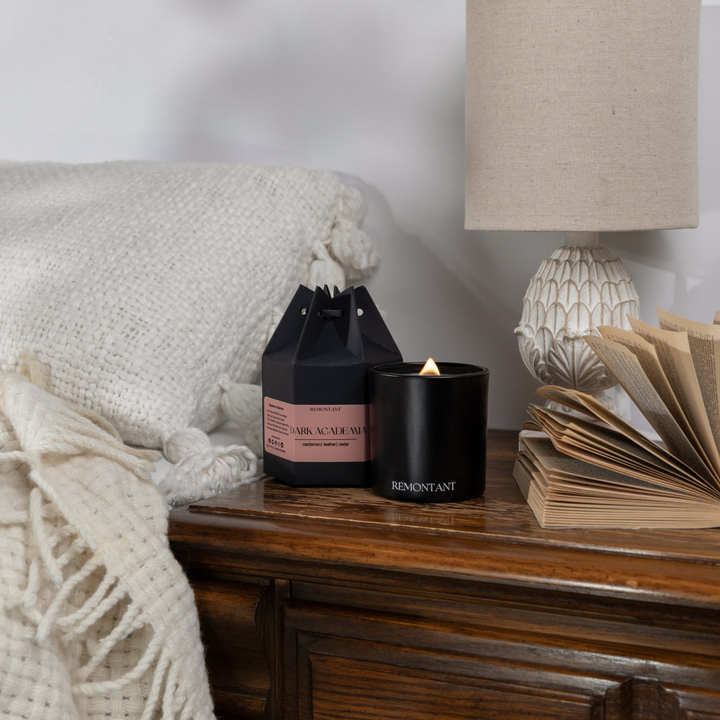 Dark Academia Candle | Cardamom ~ Leather ~ Cedar | Wood Wick Candle